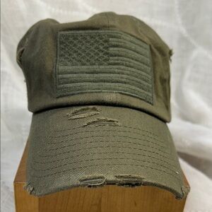 American flag warrior green weathered torn look Vintage tucker hat baseball cap
